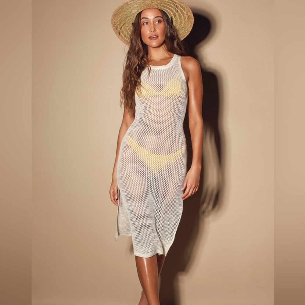 Lulu’s Sheer Swim Coverup Sandy Cove Cream Crochet Pool Beach